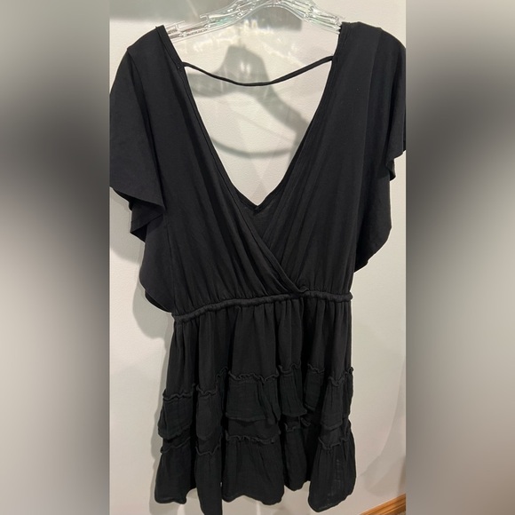 Anthropologie Daily Practice Black V-Neck Tiered Ruffle Dress Tie Waist Sz XS - Picture 7 of 15